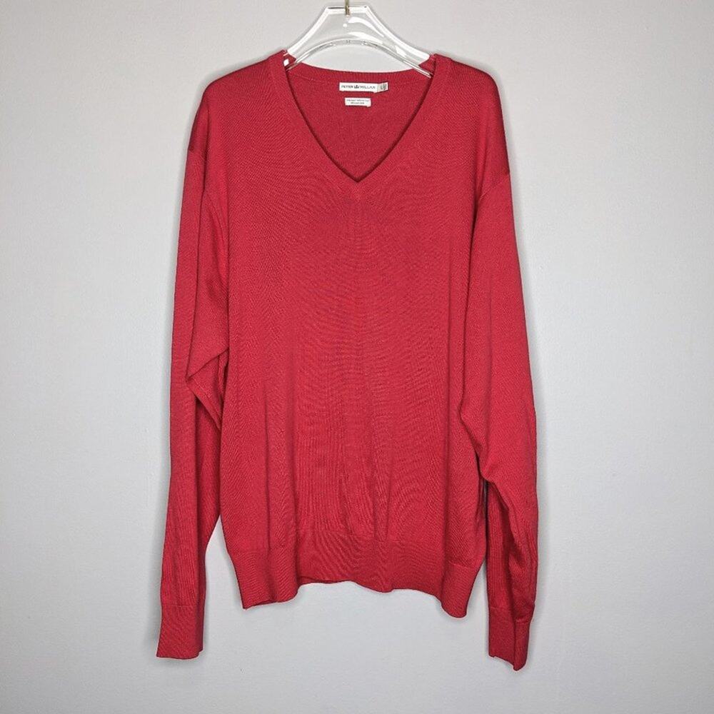 Peter Millar Red/Pink V-Neck Long Sleeve Sweater Silk Cotton Cashmere Size L